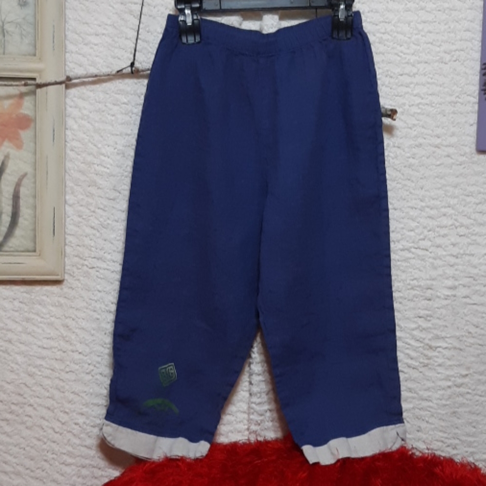 Womens Linen Short Pants Sz Small Elastic Waist Capri Crop Navy Blue